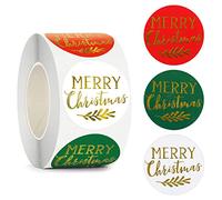 500 Pièces Autocollants de Noël Rond 1.5 Inch - Étiquettes Joyeux Noël Cadeau - Feuille d'Or Rouleau DIY Décor