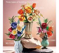 500+pièces/boîte Bouquet de fleurs en bois assorties comprenant des roses, des magnolias et d'autres fleurs, arrangement de briques de fleurs précis, décoration éternelle pour la maison et le bureau,