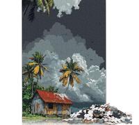 500 pièces Cabane d'île tropicale avec ciel orageux pour adultes Puzzles difficiles.Puzzle pour adultes.Activité familiale.Puzzles 500 pièces (52 x 38 cm)