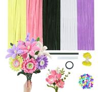 500 Pièces Fil Chenille, Cure Pipe de 30cm de Long, Kit Bouquet Cure Pipe Chenille, 350 Estambres Blancos con dos Cabezas de Perlas, 25 Alambre de Flores Verde, 100 mini Pompones de 1 cm Para