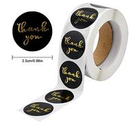 500 pièces Merci Stickers Thank you Sticker 1 pouces Self-Adhesive Label avec Feuille d'or D'écriture Noir Rond Merci Étiquettes pour L'emballage Cadeau DIY Décorative Enveloppes Sceau Baking