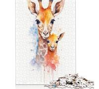 500 pièces puzzle carré aquarelle girafe pour adultes et puzzles en bois, jouets éducatifs, jeux familiaux, 500 pièces (52 x 38 cm)