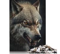 500 pièces puzzle en bois pour adultes, portrait d'un loup en colère, puzzle carré pour enfants, jeux familiaux, 500 pièces (52 x 38 cm)
