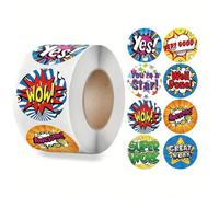 500 pièces/rouleau Autocollants d'encouragement en anglais de style dessin animé, autocollants de récompense mignons pour les enseignants pour motiver les élèves, étiquettes DIY fournitures d'apprenti