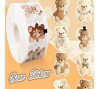 500 pièces/rouleau Autocollants mignons de bandes dessinées d'ours - Autocollants de récompense animaux adhésifs pour journaux, agendas et scrapbooks, décoration de papeterie amusante, étiquettes de c