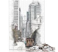 500 pièces San Francisco Cable Car Puzzle en Bois Jeu Educatif Défi 500 Pièces (52x38cm)