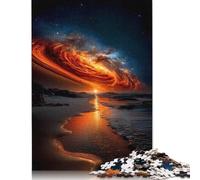 500 pièces Tempête de feu céleste au Coucher du Soleil - Galaxie Cosmique sur l'océan Puzzles en Bois Difficiles pour Adolescents Cadeaux Décoration d'intérieur Jouets (52 x 38 cm)