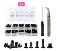 500 Pièces Vis à Tête Plate Cruciforme, pour Ordinateur Portable - M2/M2.5/M3 Vis Noires avec Tournevis et Pince, Compatible avec Dell, HP, Lenovo, Apple MacBook, Asus, Samsung