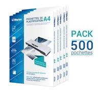 500 Pochettes de plastification A4 2x75 Microns par face soit 150 Microns finition brillante