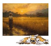 500 Puzzles en Bois représentant des rizières au Coucher du Soleil, pour Adultes et Adolescents. Jeux familiaux, Cadeaux de Noël. 500 pièces (52 x 38 cm).