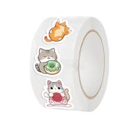 500 Sheet/Roll Cute Decals Decor - Kitten Stamps, Single Spool for Student Motivation, Sticky Illustrations with Vibrant Tints, Crafting Gear, Decorative Tags for Laptops, Flasks and Notepads