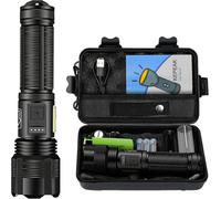 5000 Lumens Ultra Bright Led Flashlight With 3200mah Rechargeable Battery And 3 Aaa Batteries, Two-Tone Red And White Side Lights, Ipx4 For Camping, Fishing, Outdoors And Emergencies