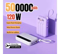 500000mAh 120W batterie externe grande capacité 4 in1 câbles Intelligent affichage numérique lumière Portable Powerbank pour iPhone Huawei nouveau Purple 30000mAh