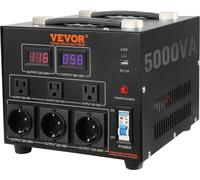 5000VA Transformateur de tension Transformer AC 110V⇋220V 3x US NEMA 5-15R 3 pôles / 3x prises de sortie européennes Shucko, 1x port USB 5V et 1x prise de type C