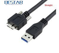 500cm Straight Câble de données Micro B coudé à 90 degrés, droit, gauche, haut et bas, USB 3.0, support à vis de verrouillage vers USB 3.0 USB3.0 A mâle, 1.2m 3m 5m