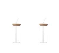500ml/16oz Iced Coffee Cup, 2 Pack Glass Tumbler Glass Cups with Lids and Straws, Beer Glasses Tea Cup Reusable Bottle for Cocktail, Milk, Ice Water, Juice, Coffee, Soda, Whiskey