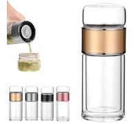 500ML 3-in-1 Smart Glass Tea Infuser - Double-Walled Glass with 304 Stainless Steel Filter, Flip & Brew Design, Portable Loose Leaf Tea Maker for Home & Office (Gold)