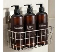 500ml Bouteille Distributeur Salle de Bain Ambre Mat Brun avec Autocollants Étiquettes,Distributeur de Shampoing et Après-shampoing - Bouteille Pompe Rechargeable pour Savon à Vaisselle,Rangement Cuis