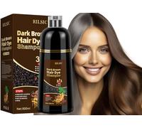 500ml Dark Brown Hair Dye Shampoo 3in1,Couleur de Cheveux Brun Foncé,Shampooing Colorant pour Cheveux,Shampooing Colorant Marron Foncé pour Hommes et Femmes (Marron Foncé)