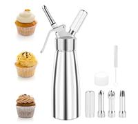 500ml Siphon Chantilly, Siphon de Chantilly Decorating Gâteaux et Desserts, Syphon à crème en Aluminium avec 3 Douilles en Acier Inoxydable et 1 Brosse de Nettoyage, pour Mousses et Crèmes