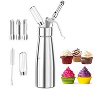 500ml Siphon Crème Chantilly Sans Fuite Professionnel, Syphon Crème Aluminium avec 3 Douilles Acier Inoxydable et 1 Brosse Nettoyage, Siphon Cuisine pour Gâteaux, Desserts, Mousses, Pâtisserie, Glacée