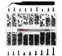 500pcs 18 Sizes M1.2/M1.4/M2 Tiny Repair Screw Kit,Micro Repair Screws,Micro Screws,with Screwdriver and Tweezers,for Glasses,Computer,Watches,Black