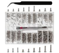 500pcs 18 Sizes M1.2/M1.4/M2 Tiny Repair Screw Kit,Micro Repair Screws,Micro Screws,with Screwdriver and Tweezers,for Glasses,Computer,Watches,Silver