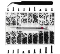 500pcs 18 Sizes M1.2/M1.4/M2 Tiny Repair Screws Kit Micro Screws Micro Repair Screws with Screwdriver and Tweezers for Glasses Computer Watches Black
