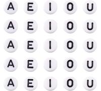 500pcs 7mm Flat Round Acrylic Letter Beads With A E I O U Letter Beads For Jewelry Making Diy Crafts Bracelet Making,White