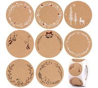 500Pcs Autocollant Noël Papier Kraft Étiquette Rond 4cm Autocollant Adhésif Sticker 8 Motif Guirlande Décoratif pour Emballage Cadeau Enveloppe Confiture Bricolage Mariage