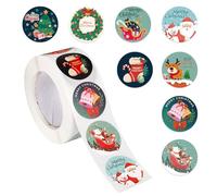 500pcs Autocollants de Noël pour Cartes, Autocollants Ronds pour Enveloppes Joyeux Noël 8 Modèles d'Autocollants Adhésifs de Noël pour Cartes Cadeaux Enveloppes Boîtes (Style 1)