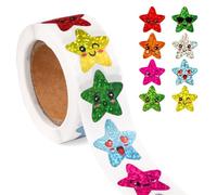 500pcs Autocollants Étoiles Souriantes, 2,5cm Autocollants Étoiles d'Incitation Auto-Adhésifs Colorés Rouleau d'Autocollants Étoiles Scintillantes pour Récompense des Étudiants Enseignants