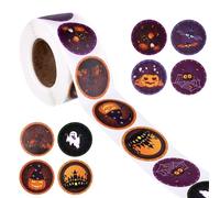 500pcs Autocollants Halloween Enfant, 2,5cm Ronds Rouleau d'Autocollants d'Halloween 8 Motifs Citrouille Fantôme Chauve-Souris Autocollant Halloween Scrapbooking Cadeaux de Fête