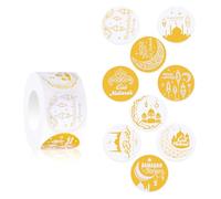 500pcs Autocollants Ramadan Feuille d'Or, 2,5cm Rouleau d'Autocollants Eid Mubarak 9 Motifs Étiquettes Ramadan pour Étiquette Cadeau Cartes de Vœux Enveloppes Décorations de Fête Musulmane