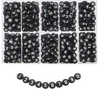500pcs Black Acrylic Alphabet Beads With Digital 0 To 9 Round 7 X 4 Mm For Diy Jewellery Making Necklaces
