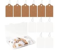 500pcs Étiquettes Craft avec Ficelle, 26x13mm Étiquettes en Carton Étiquettes Papier Etiquettes Prix Étiquettes de Marquage pour Bijoux Vêtement Magasin de Détail (300pcs Marron, 200pcs Blanc)