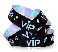 500pcs Fête en Papier Bracelets VIP, Bracelets en Papier Holographique pour Événements et Festivals Musicaux (Argent Noir)