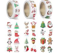 500PCS Gommettes Autocollantes Noel, Decoration Noel Stickers Scrapbooking Gommettes Rondes Noël Cadeau Deco Merry Christmas pour Emballages Cadeaux Cartes et Projets Créatifs (D-3 Rolls)
