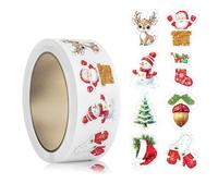 500PCS Gommettes Autocollantes Noel, Decoration Noel Stickers Scrapbooking Gommettes Rondes Noël Cadeau Deco Merry Christmas pour Emballages Cadeaux Cartes et Projets Créatifs (B-1 Roll)