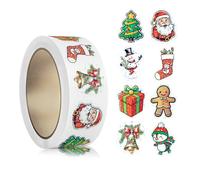 500PCS Gommettes Autocollantes Noel, Decoration Noel Stickers Scrapbooking Gommettes Rondes Noël Cadeau Deco Merry Christmas pour Emballages Cadeaux Cartes et Projets Créatifs (A-1 Roll)