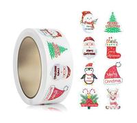 500PCS Gommettes Autocollantes Noel, Decoration Noel Stickers Scrapbooking Gommettes Rondes Noël Cadeau Deco Merry Christmas pour Emballages Cadeaux Cartes et Projets Créatifs (C-1 Roll)