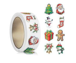 500PCS Gommettes Autocollantes Noel, Decoration Noel Stickers Scrapbooking Gommettes Rondes Noël Cadeau Deco Merry Christmas pour Emballages Cadeaux Cartes et Projets Créatifs (A-1 Roll)