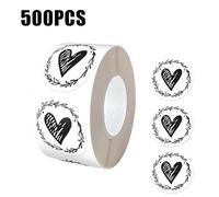 500pcs Heart Stickers 1 Inch Round Envelope Sealing Label For Wedding Party Invitation Card Decor Tags(Black)