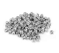500PCs Kit de perles, perles de lettre, grand trou perles multicolores perles acryliques carré bricolage fait à la main accessoires en perles Alphabet anglais 6mm(argent)