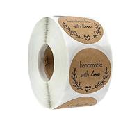 500pcs Kraft Handmade with Love Stickers Rond Handmade Adhésif Stickers Rouleau d'étiquettes Baking Sticker Self-Adhesive Label pour cadeaux, loisirs créatifs ou projets de bricolage