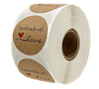 500pcs Kraft Handmade with Love Stickers Rond Handmade Adhésif Stickers Rouleau d'étiquettes Baking Sticker Self-Adhesive Label pour cadeaux, loisirs créatifs ou projets de bricolage
