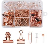500pcs Rose Gold Stationery Sets For Home,School And Office,100pcs Push Pins + 80pcs Paper Clips + 300pcs Round Head Push Pins + 14pcs Double Clips + 6pcs Binder Clips