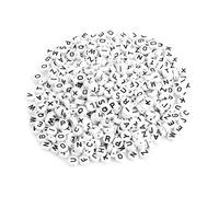 500pcs Round Acryliques Lettres Simples Perles A Z Perles Blanches pour le Collier de Bracelet Bricolage - Perles D'alphabet Mignonnes pour Fabrication D'artisanat