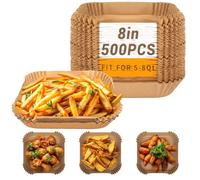 500pièces Papier Sulfurisé pour Air Fryer,8”(20.3cm) Papier Cuisson Air Fryer pour 5L-8L,Antiadhésif & Résistant à l'huile & Non Blanchi,Carré & Jetable