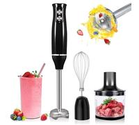 500W Mixeur Plongeant 4-en-1, Multifonction Mélangeur à Main Hachoir 2 Vitesses et Fouet et Presse Purée et Tasse à Mesurer